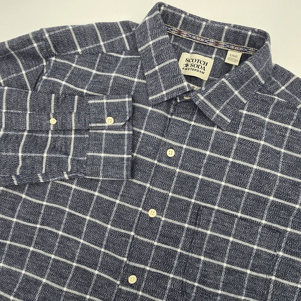 Scotch & Soda Blue and White Windowpane Check Shirt Men's L Long Sleeve 10946-fa